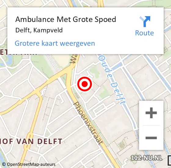 Locatie op kaart van de 112 melding: Ambulance Met Grote Spoed Naar Delft, Kampveld op 3 februari 2022 09:35