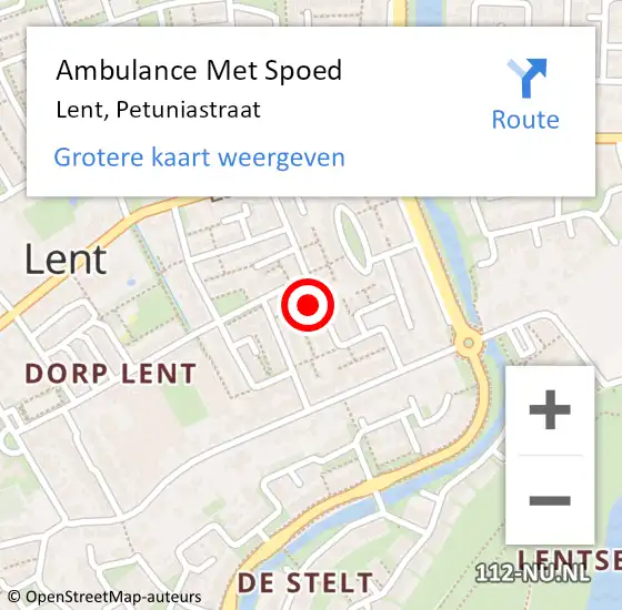 Locatie op kaart van de 112 melding: Ambulance Met Spoed Naar Lent, Petuniastraat op 3 februari 2022 09:56