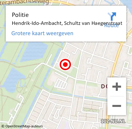 Locatie op kaart van de 112 melding: Politie Hendrik-Ido-Ambacht, Schultz van Haegenstraat op 3 februari 2022 09:58