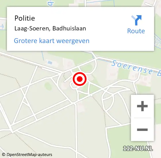 Locatie op kaart van de 112 melding: Politie Laag-Soeren, Badhuislaan op 3 februari 2022 10:17