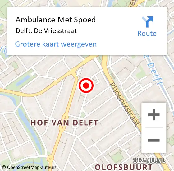 Locatie op kaart van de 112 melding: Ambulance Met Spoed Naar Delft, De Vriesstraat op 3 februari 2022 10:35