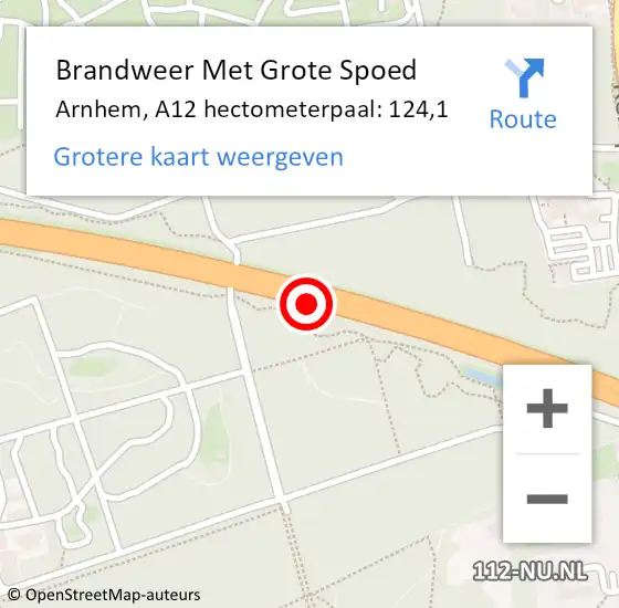 Locatie op kaart van de 112 melding: Brandweer Met Grote Spoed Naar Arnhem, A12 hectometerpaal: 124,1 op 3 februari 2022 10:36