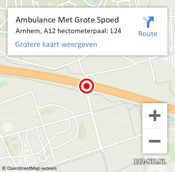 Locatie op kaart van de 112 melding: Ambulance Met Grote Spoed Naar Arnhem, A12 hectometerpaal: 124 op 3 februari 2022 10:37