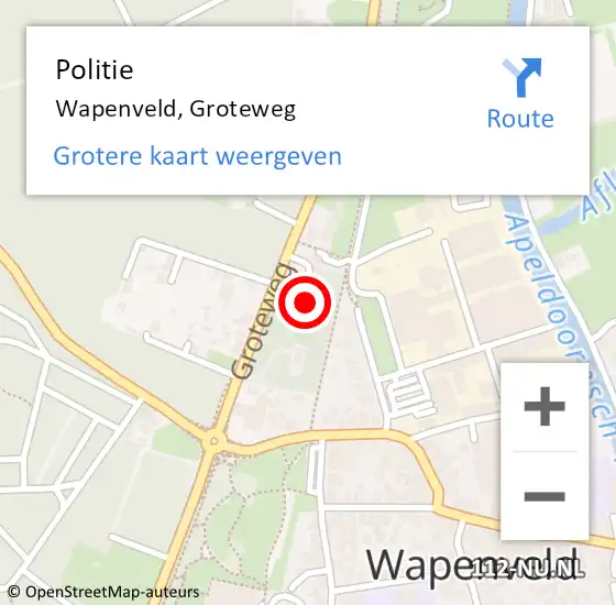 Locatie op kaart van de 112 melding: Politie Wapenveld, Groteweg op 3 februari 2022 10:41