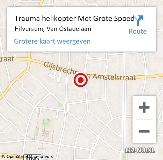 Locatie op kaart van de 112 melding: Trauma helikopter Met Grote Spoed Naar Hilversum, Van Ostadelaan op 3 februari 2022 11:14