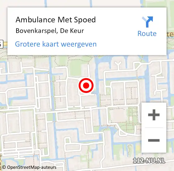 Locatie op kaart van de 112 melding: Ambulance Met Spoed Naar Bovenkarspel, De Keur op 3 februari 2022 11:35