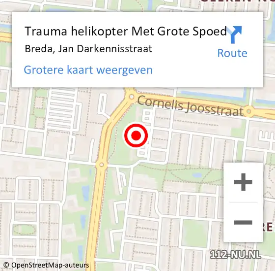 Locatie op kaart van de 112 melding: Trauma helikopter Met Grote Spoed Naar Breda, Jan Darkennisstraat op 3 februari 2022 11:37