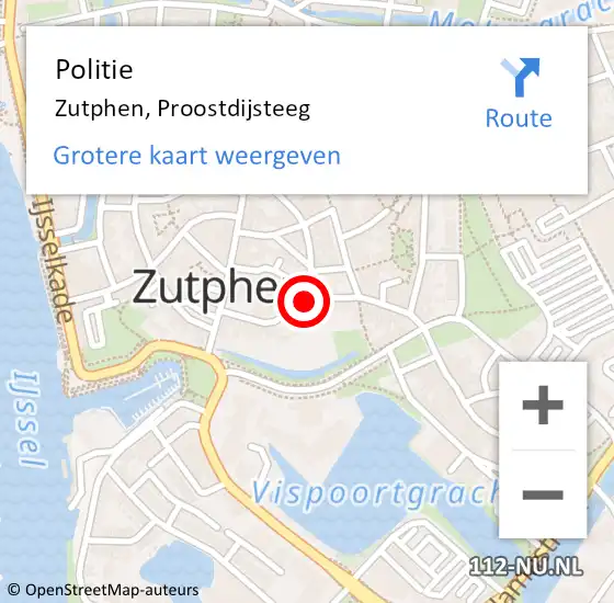 Locatie op kaart van de 112 melding: Politie Zutphen, Proostdijsteeg op 3 februari 2022 11:50