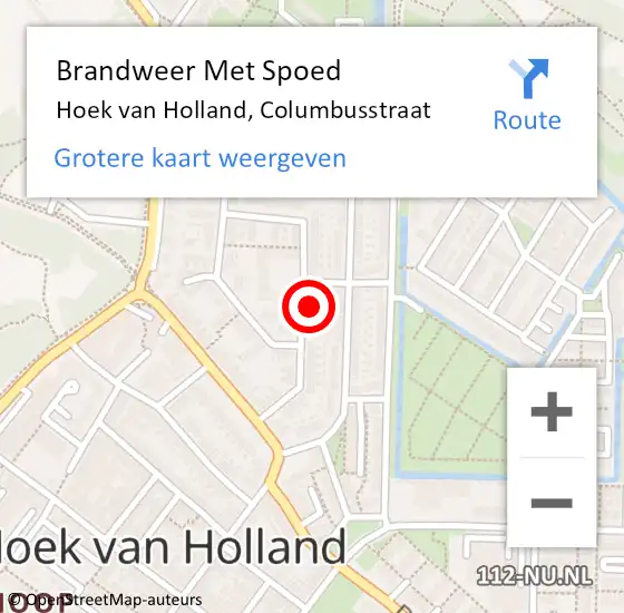 Locatie op kaart van de 112 melding: Brandweer Met Spoed Naar Hoek van Holland, Columbusstraat op 3 februari 2022 11:52