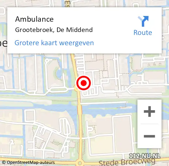 Locatie op kaart van de 112 melding: Ambulance Grootebroek, De Middend op 3 februari 2022 12:02