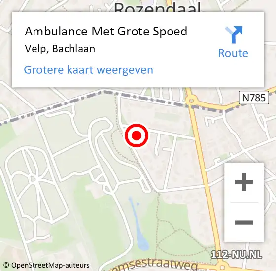 Locatie op kaart van de 112 melding: Ambulance Met Grote Spoed Naar Velp, Bachlaan op 3 februari 2022 13:35