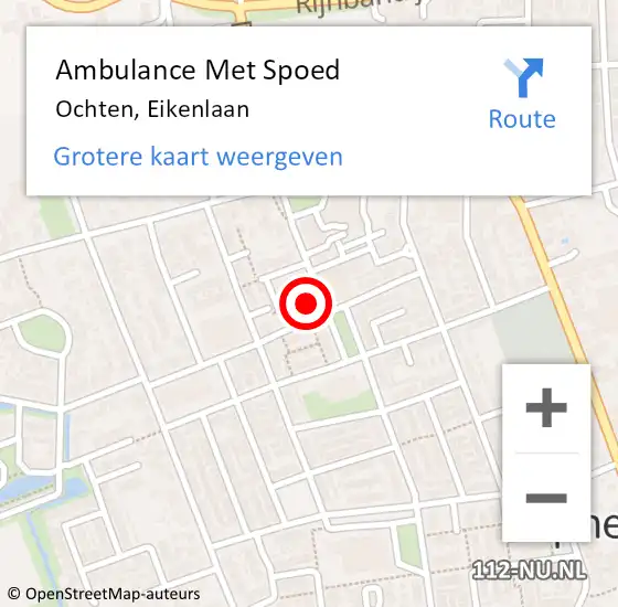 Locatie op kaart van de 112 melding: Ambulance Met Spoed Naar Ochten, Eikenlaan op 3 februari 2022 14:39