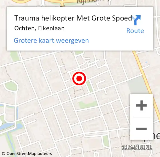 Locatie op kaart van de 112 melding: Trauma helikopter Met Grote Spoed Naar Ochten, Eikenlaan op 3 februari 2022 14:43