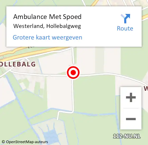 Locatie op kaart van de 112 melding: Ambulance Met Spoed Naar Westerland, Hollebalgweg op 3 februari 2022 14:45