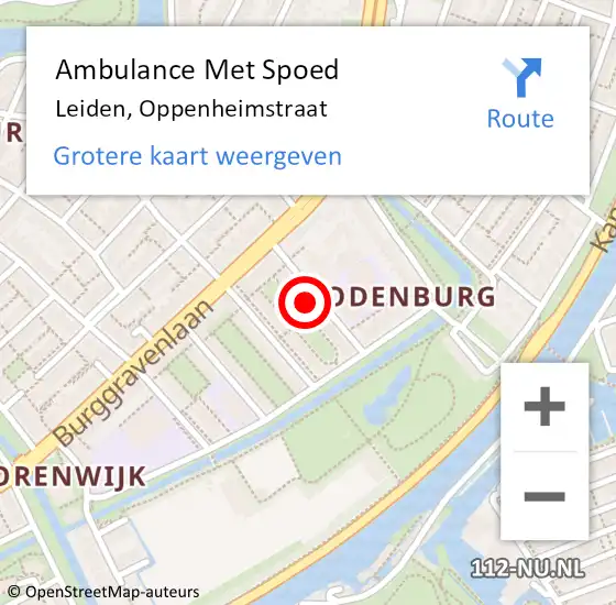 Locatie op kaart van de 112 melding: Ambulance Met Spoed Naar Leiden, Oppenheimstraat op 3 februari 2022 15:17