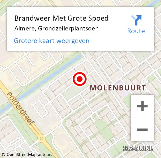 Locatie op kaart van de 112 melding: Brandweer Met Grote Spoed Naar Almere, Grondzeilerplantsoen op 3 februari 2022 15:41