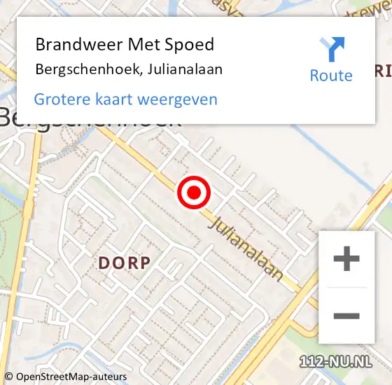 Locatie op kaart van de 112 melding: Brandweer Met Spoed Naar Bergschenhoek, Julianalaan op 3 februari 2022 15:45