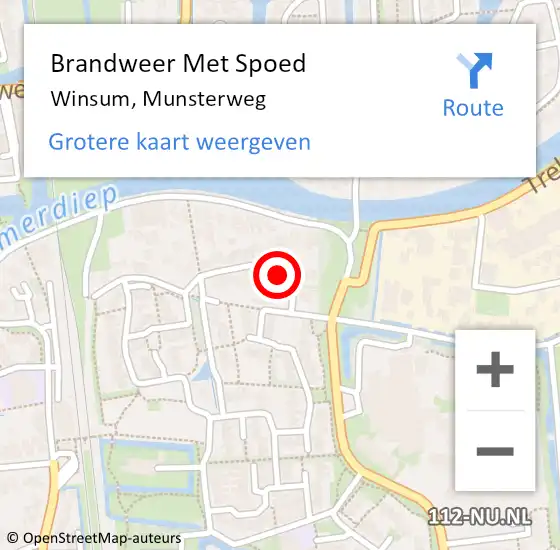 Locatie op kaart van de 112 melding: Brandweer Met Spoed Naar Winsum, Munsterweg op 3 februari 2022 15:59