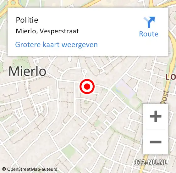 Locatie op kaart van de 112 melding: Politie Mierlo, Vesperstraat op 3 februari 2022 16:13