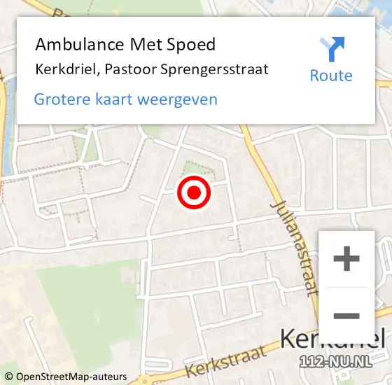 Locatie op kaart van de 112 melding: Ambulance Met Spoed Naar Kerkdriel, Pastoor Sprengersstraat op 3 februari 2022 16:42