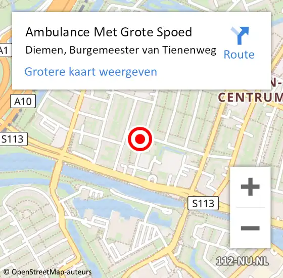 Locatie op kaart van de 112 melding: Ambulance Met Grote Spoed Naar Diemen, Burgemeester van Tienenweg op 3 februari 2022 16:44