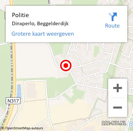 Locatie op kaart van de 112 melding: Politie Dinxperlo, Beggelderdijk op 3 februari 2022 17:00
