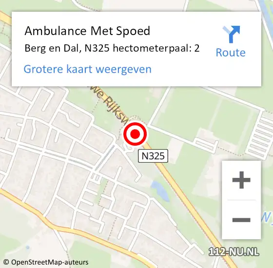 Locatie op kaart van de 112 melding: Ambulance Met Spoed Naar Berg en Dal, N325 hectometerpaal: 2 op 3 februari 2022 17:19
