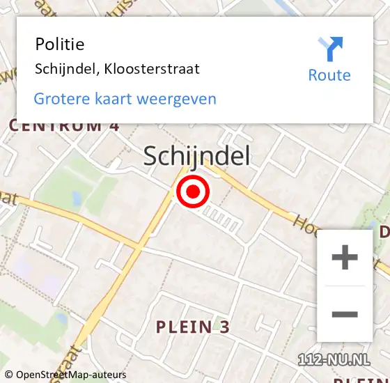 Locatie op kaart van de 112 melding: Politie Schijndel, Kloosterstraat op 3 februari 2022 17:30