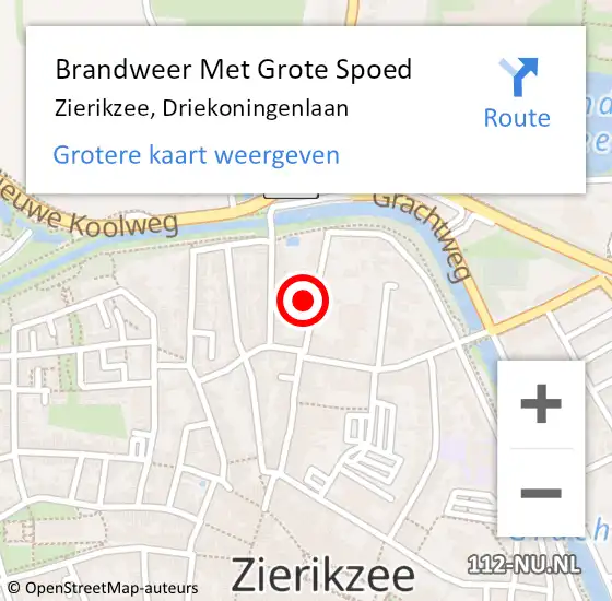 Locatie op kaart van de 112 melding: Brandweer Met Grote Spoed Naar Zierikzee, Driekoningenlaan op 3 februari 2022 17:44