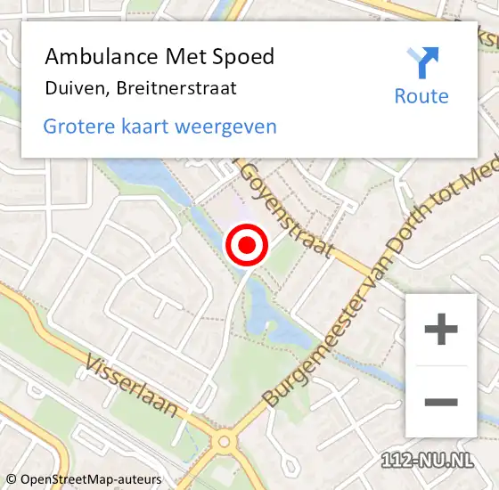 Locatie op kaart van de 112 melding: Ambulance Met Spoed Naar Duiven, Breitnerstraat op 3 februari 2022 18:00