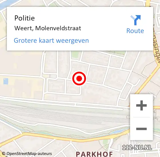 Locatie op kaart van de 112 melding: Politie Weert, Molenveldstraat op 3 februari 2022 18:58