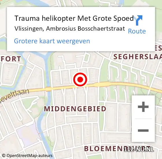 Locatie op kaart van de 112 melding: Trauma helikopter Met Grote Spoed Naar Vlissingen, Ambrosius Bosschaertstraat op 3 februari 2022 19:03