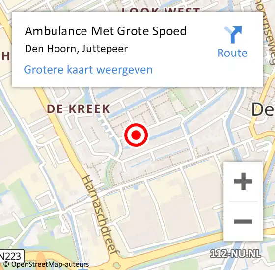 Locatie op kaart van de 112 melding: Ambulance Met Grote Spoed Naar Den Hoorn, Juttepeer op 3 februari 2022 19:24