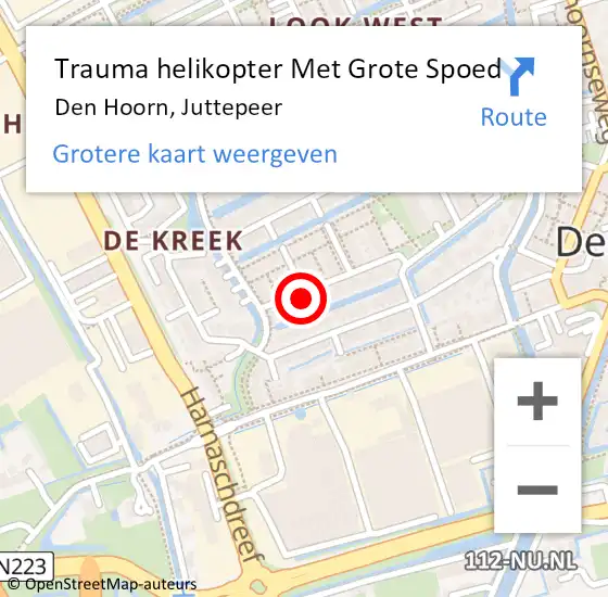 Locatie op kaart van de 112 melding: Trauma helikopter Met Grote Spoed Naar Den Hoorn, Juttepeer op 3 februari 2022 19:25