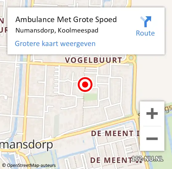 Locatie op kaart van de 112 melding: Ambulance Met Grote Spoed Naar Numansdorp, Koolmeespad op 3 februari 2022 19:32