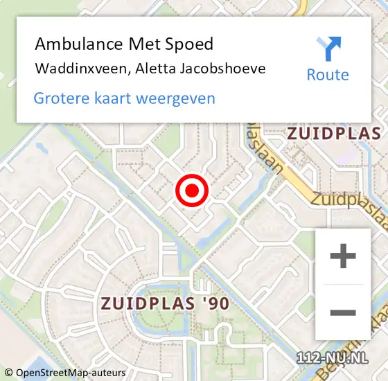 Locatie op kaart van de 112 melding: Ambulance Met Spoed Naar Waddinxveen, Aletta Jacobshoeve op 3 februari 2022 19:40