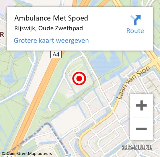 Locatie op kaart van de 112 melding: Ambulance Met Spoed Naar Rijswijk, Oude Zwethpad op 3 februari 2022 19:40