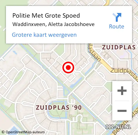 Locatie op kaart van de 112 melding: Politie Met Grote Spoed Naar Waddinxveen, Aletta Jacobshoeve op 3 februari 2022 19:41