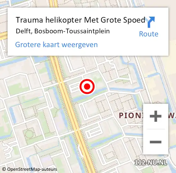 Locatie op kaart van de 112 melding: Trauma helikopter Met Grote Spoed Naar Delft, Bosboom-Toussaintplein op 3 februari 2022 19:44