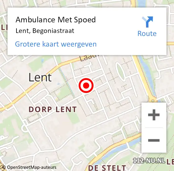 Locatie op kaart van de 112 melding: Ambulance Met Spoed Naar Lent, Begoniastraat op 3 februari 2022 20:01