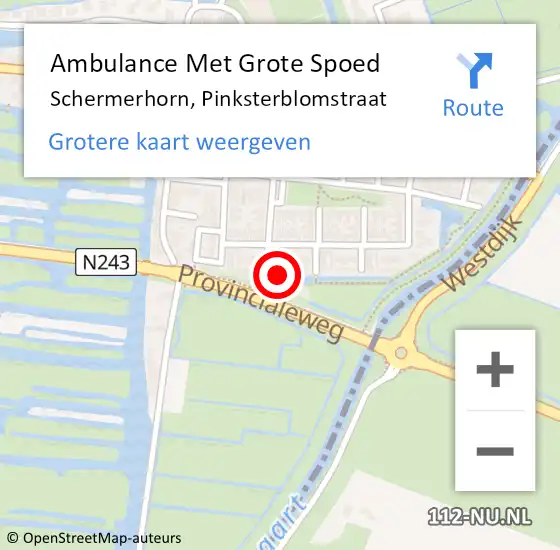 Locatie op kaart van de 112 melding: Ambulance Met Grote Spoed Naar Schermerhorn, Pinksterblomstraat op 3 februari 2022 20:16