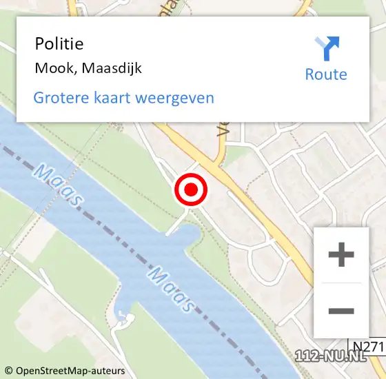 Locatie op kaart van de 112 melding: Politie Mook, Maasdijk op 3 februari 2022 20:53