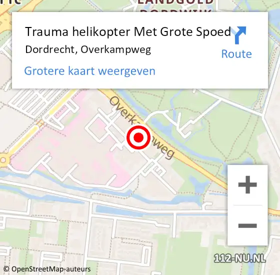 Locatie op kaart van de 112 melding: Trauma helikopter Met Grote Spoed Naar Dordrecht, Overkampweg op 3 februari 2022 21:50