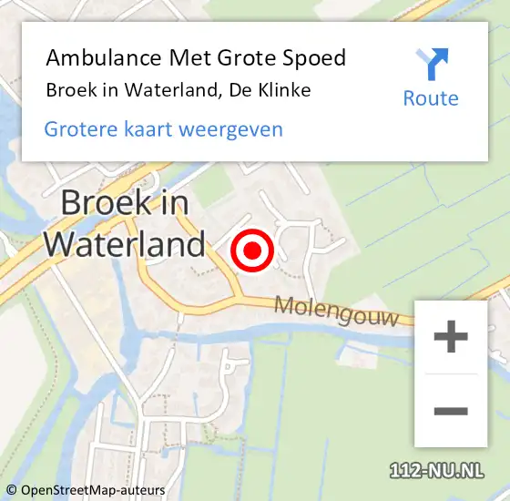 Locatie op kaart van de 112 melding: Ambulance Met Grote Spoed Naar Broek in Waterland, De Klinke op 3 februari 2022 22:31