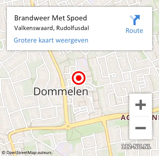 Locatie op kaart van de 112 melding: Brandweer Met Spoed Naar Valkenswaard, Rudolfusdal op 3 februari 2022 22:49