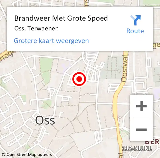 Locatie op kaart van de 112 melding: Brandweer Met Grote Spoed Naar Oss, Terwaenen op 3 februari 2022 22:52