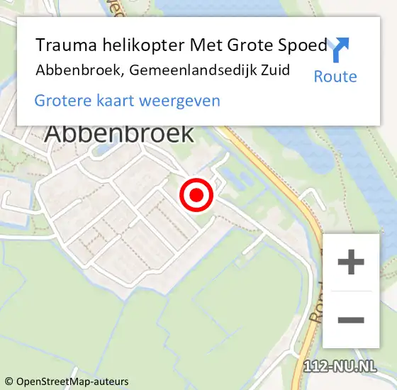 Locatie op kaart van de 112 melding: Trauma helikopter Met Grote Spoed Naar Abbenbroek, Gemeenlandsedijk Zuid op 3 februari 2022 23:31