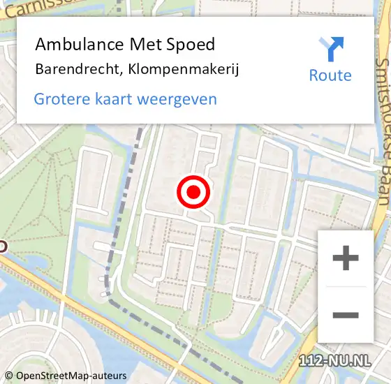 Locatie op kaart van de 112 melding: Ambulance Met Spoed Naar Barendrecht, Klompenmakerij op 4 februari 2022 00:46