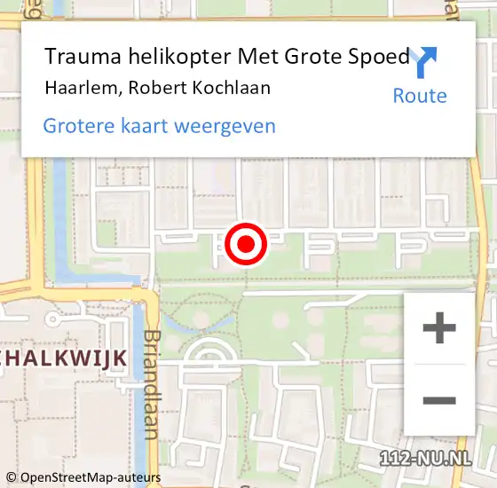 Locatie op kaart van de 112 melding: Trauma helikopter Met Grote Spoed Naar Haarlem, Robert Kochlaan op 4 februari 2022 00:51