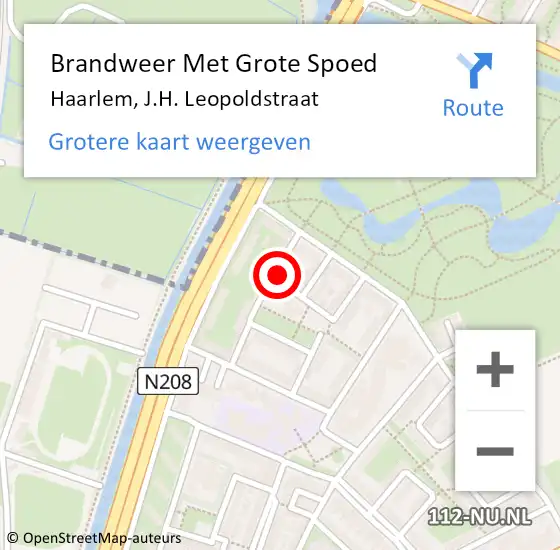 Locatie op kaart van de 112 melding: Brandweer Met Grote Spoed Naar Haarlem, J.H. Leopoldstraat op 4 februari 2022 01:57